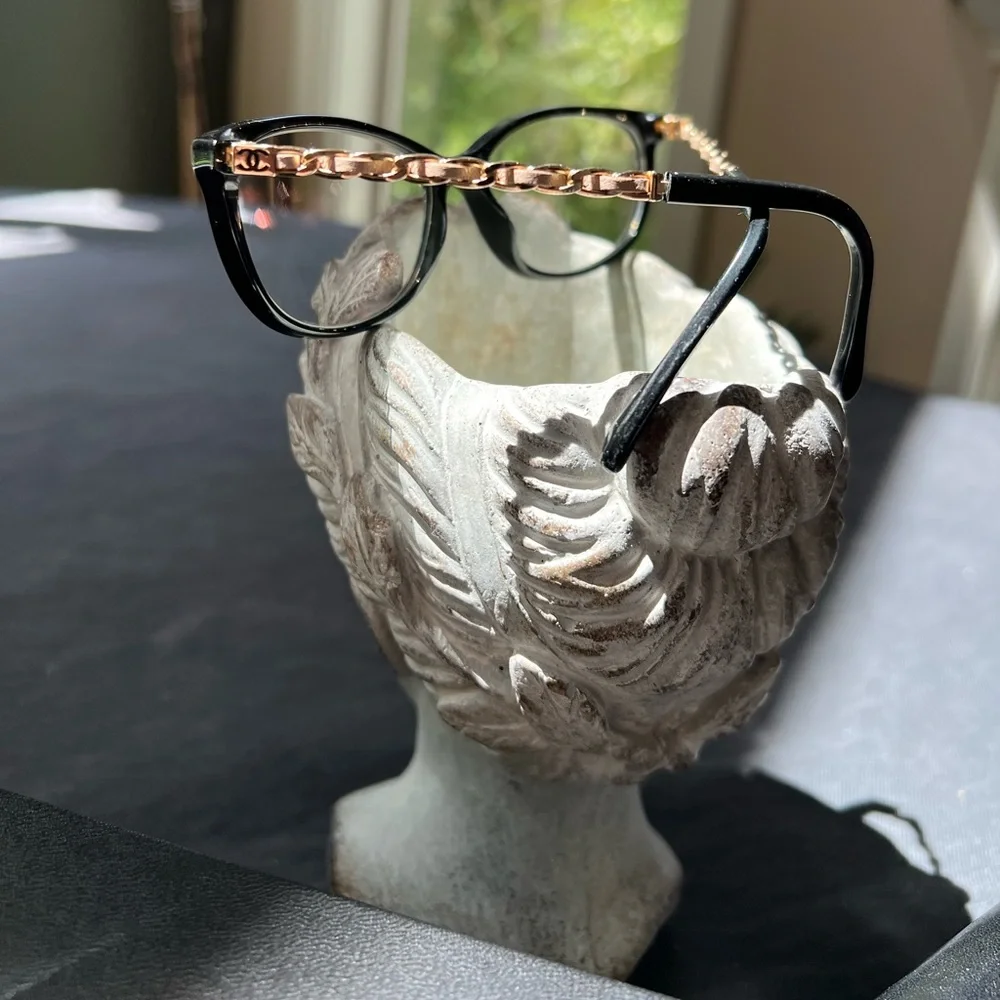 CHANEL 3221-Q Beige Leather Glasses Frames Chain Link EUC Italy Emma Watson
